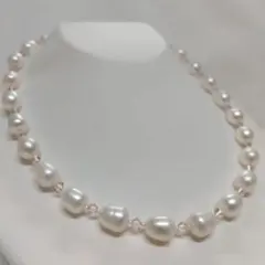 淡水真珠ネックレス　ホワイト　8.5mmアップ　ピンクスワロフスキー