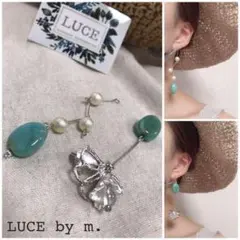 103 アンティーク シルバー クリア パール フラワー アシメ ゆれる