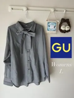 GU ボウタイシャツQ ブラウス 長袖 グレー Lのサムネイル