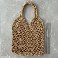 【タイムセール】編み込みデザイン ベージュかごバッグ