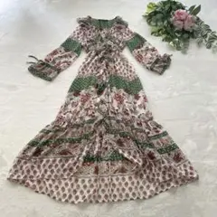 極美品♡ZARA ザラ　ボタニカル　花柄　総柄　シアー　ロングワンピース