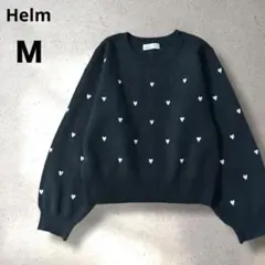 Helm ヘルム　ハート刺繍　長袖　ニット　セーター　ブラック　Ｍ