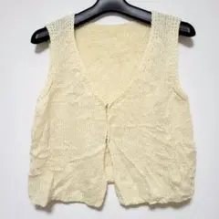 クリーム色 ニットベスト 【L】レディース トップス 人気 希少 レトロ