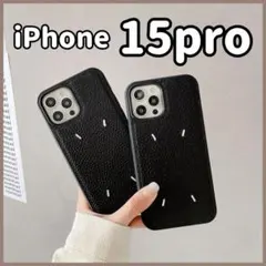 【iPhone15pro】スマホケース ブラック 黒 レザー刺繍 韓国 シンプル