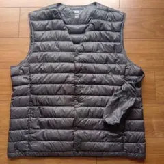 良品袋付メンズ18ブラックXL寸 ウルトラライトダウンベスト ノーカラー