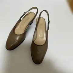 ブラウン レザー スリングバックパンプスRIZ