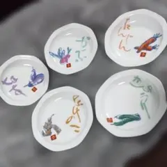 新品●早い者勝ち【京野菜皿】市田ひろみデザイン5枚●陶磁器八角形●未使用
