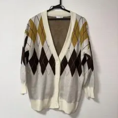 アーガイル柄 カーディガン 長袖 アイボリー