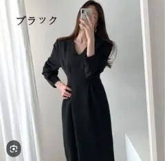 新品 タイト ワンピース ロング ストレッチ 韓国 卒業式 入学式 春 黒 Ｌ