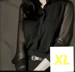 【値下げ中♪】シフォンブラウス 長袖 スタンドカラー シアースリーブ 黒XL