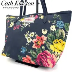 美品✨キャスキッドソン ハンド トート マザーズバッグ 花柄 肩掛け PVC 紺