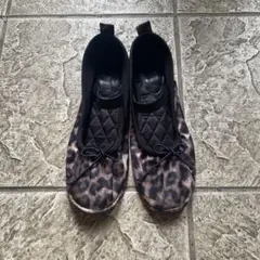 ヒョウ柄 フラットシューズ リボン付き