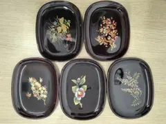 会津塗 黄金皿 5客セット 四季の花のサムネイル