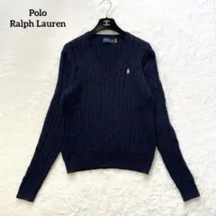大人気♡ラルフローレンコットンケーブルＶネックセーター ネイビー L