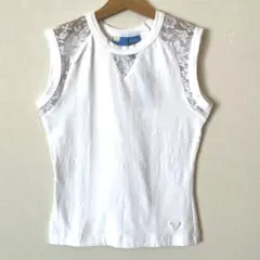 ROXY ロキシー レース切替 ノースリーブTシャツ S 白 タグ付きのサムネイル