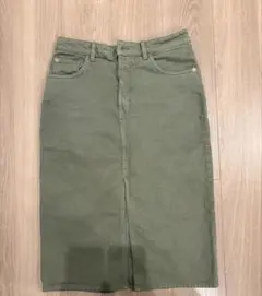 【美品】ZARA ザラ デニムロングスカート タイト スリット カーキ Lサイズ