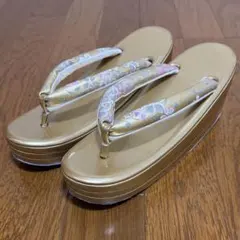 厚底草履　ゴールド 台三段 LLサイズ　振袖用