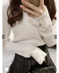 【新品未使用】GRL クルーネックボタンリブニットトップス［K9274f］