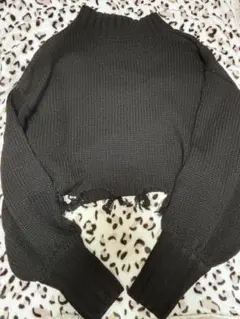 GRL ブラック ダメージニット 長袖 トップス 冬服