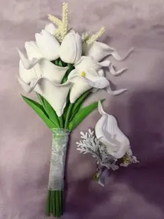 ホワイトブーケとブートニアセット