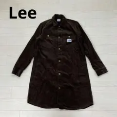 Lee コーデュロイワンピース ひざ丈 前あき 長袖シャツ ダークブラウン L