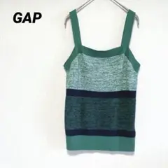 GAP ギャップ ボーダー ニットキャミソール ノースリーブ グリーン Mのサムネイル