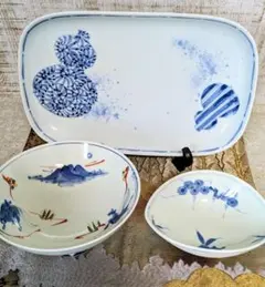 有田焼❀文山窯＆波佐見焼❀陶房　青　❀全染付器セットのサムネイル