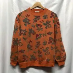 古着 スウェット トレーナー 総柄 オレンジ 花柄 日本製 L L2324