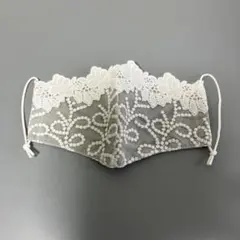 【オシャレ！】花柄レース刺繍 マスク ホワイト&グレーカラー