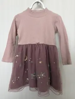 星と月刺繍 チュール長袖ワンピース ピンクのサムネイル