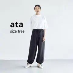◆ ata リネン スラックス イージーパンツ ワイドパンツ ブラック free