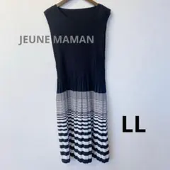 ジュネママン　ワンピース ノースリーブ　膝丈　黒と白のストライプ　LL