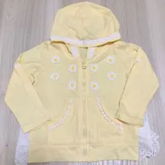 イエロー 黄 花柄刺繍 レース フードパーカー 90cm