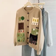 絶対欲しい セーター 綺麗め ニットカーディガン アウター 丸襟 ポケット付き