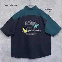【新品未使用】マークゴンザレス 切替半袖シャツ　M寸 ブラック グリーン 刺繍のサムネイル