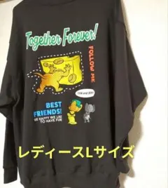 トムとジェリー　ジェリー・タフィ・マッスル刺繍トレーナーレディースLサイズ