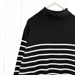ニコアンド 黒 ブラック M ウール混パネルボーダーハイネックニット