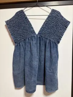 【しまむら】add COLOR デニム　ブルー シャーリングチュニック L