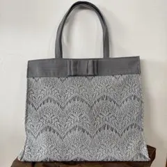 ⭐︎ハンドメイド⭐︎ フォーマル サブバッグ グレー レース仕立て リボン付き♡