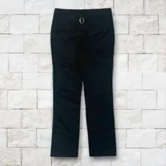 細身スラックス 裏地ストライプ L ブラック 通勤仕事用 オフィスカジュアル