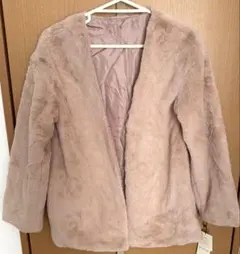 ファー素材 ジャケット コート ピンクベージュ