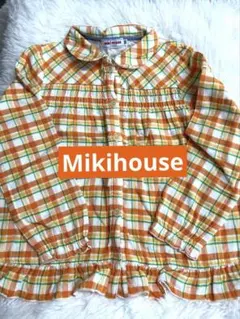 miki HOUSE オレンジ系チェック 長袖シャツ 120