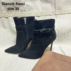 【Gianvito Rossi】ブラックスエードリボンブーツ