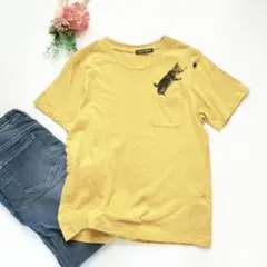 k051　FRAPBOIS 半袖 Tシャツ イエロー ネコ ポケット Mのサムネイル