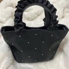 【限定品】フリルハンドル ビジュー ミニトートバッグ ブラック フレンチガーリー