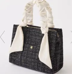 NICE CLAUP ギャザーハンドルミニトートバッグ ツイードブラック