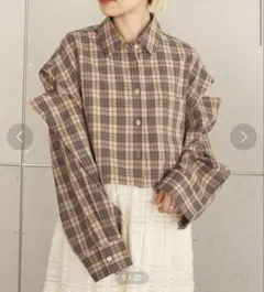 チェック柄 クロップドシャツ 長袖