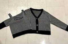 チェック柄 長袖カーディガン　ニット　ブラック　インナーセット