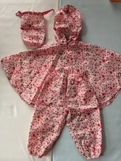 【美品】DADWAYベビーレインコートセット チェリー柄 90cm 収納袋付き