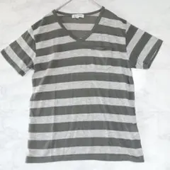 THE SHOP TK ボーダー Vネック ポケット Tシャツ M シンプルのサムネイル